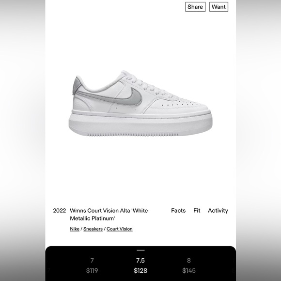 Women’s Nike Court Vision Alta 'White Metallic Platinum Size 8 - Picture 1 of 6